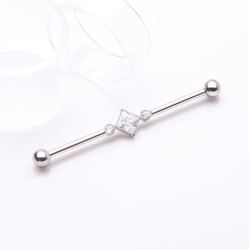 Detail View 1 of Implant Grade Titanium Diamante Sparkle Internally Threaded Industrial Barbell-Clear Gem